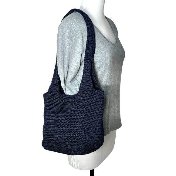 Purse The Sak Crochet Hobo Shoulder Bag Dark Blue Slouchy Inner Zip Pocket Lined - Picture 6 of 14